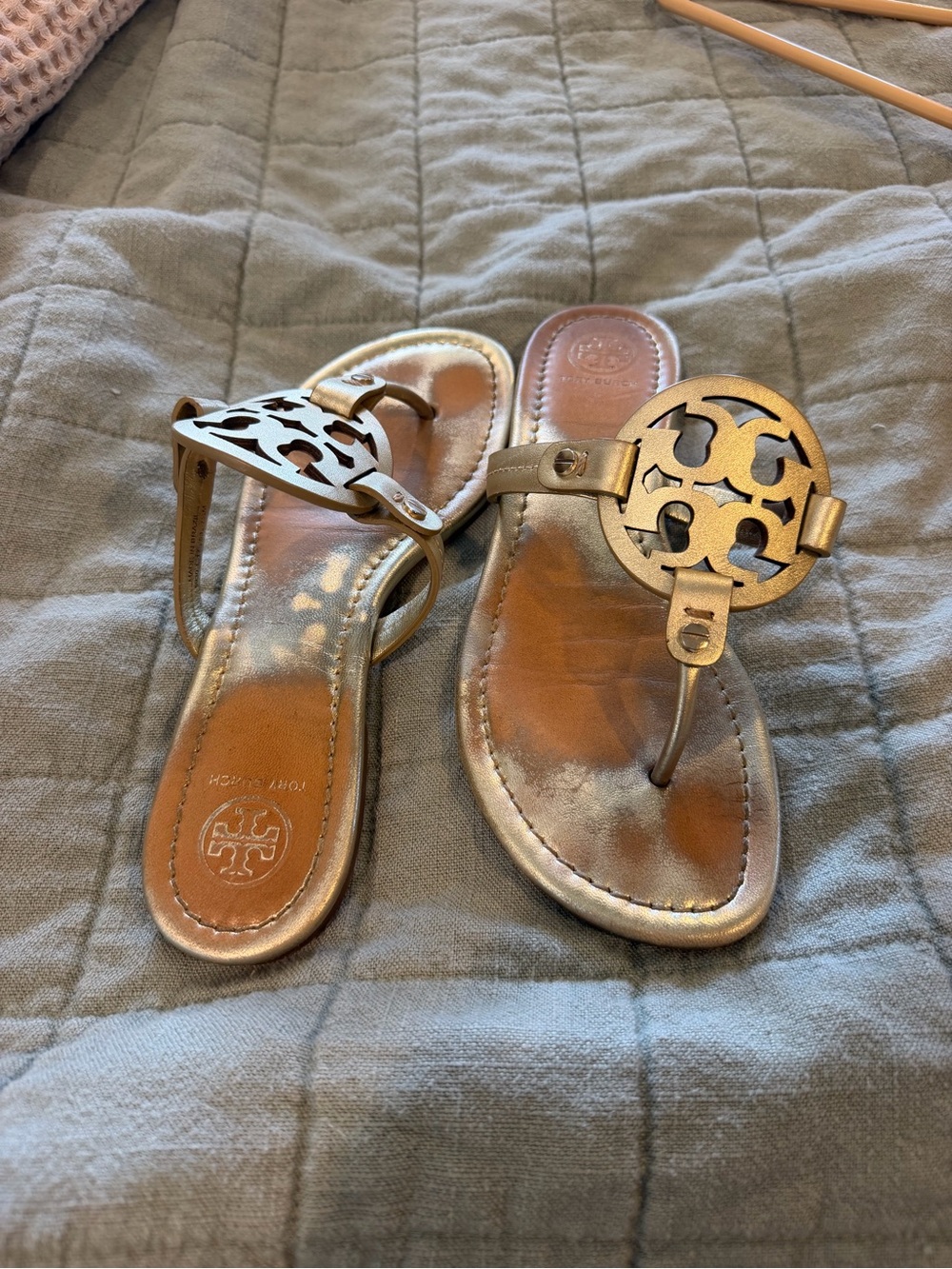 Tory Burch Gold Metallic Miller Logo Thong Sandals